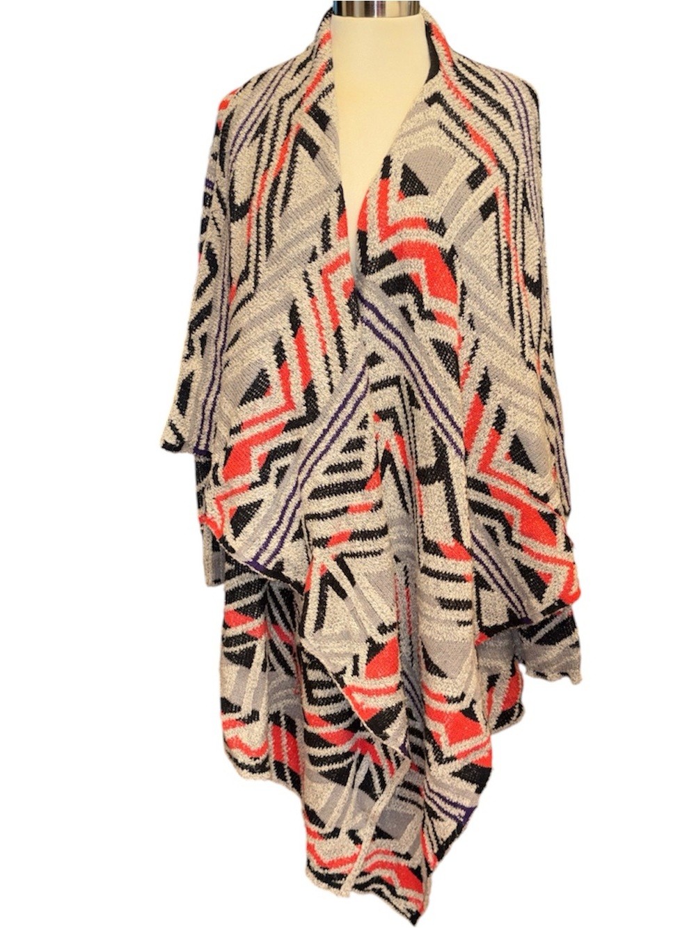 Lucky Brand Aztec geometric waterfall Open-Front cardigan long sleeves Sz Large